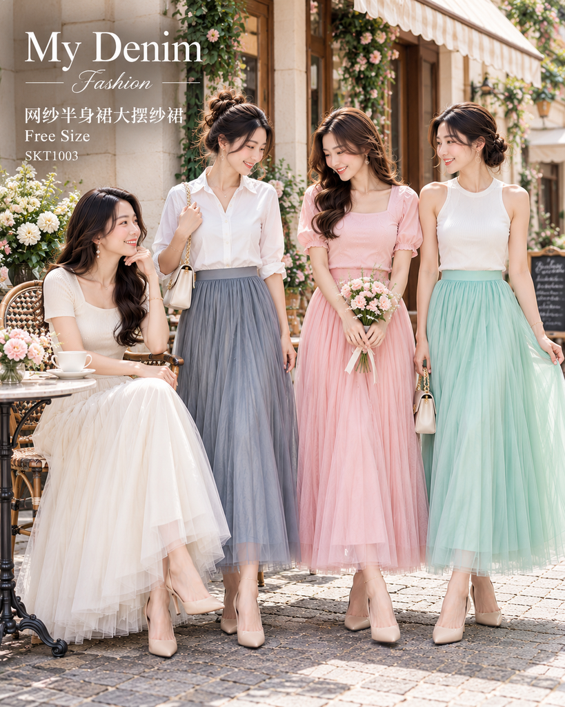 (Preorder)Premium Mesh Tulle Flared Skirt (预购)网纱半身大摆纱裙 SKT1003