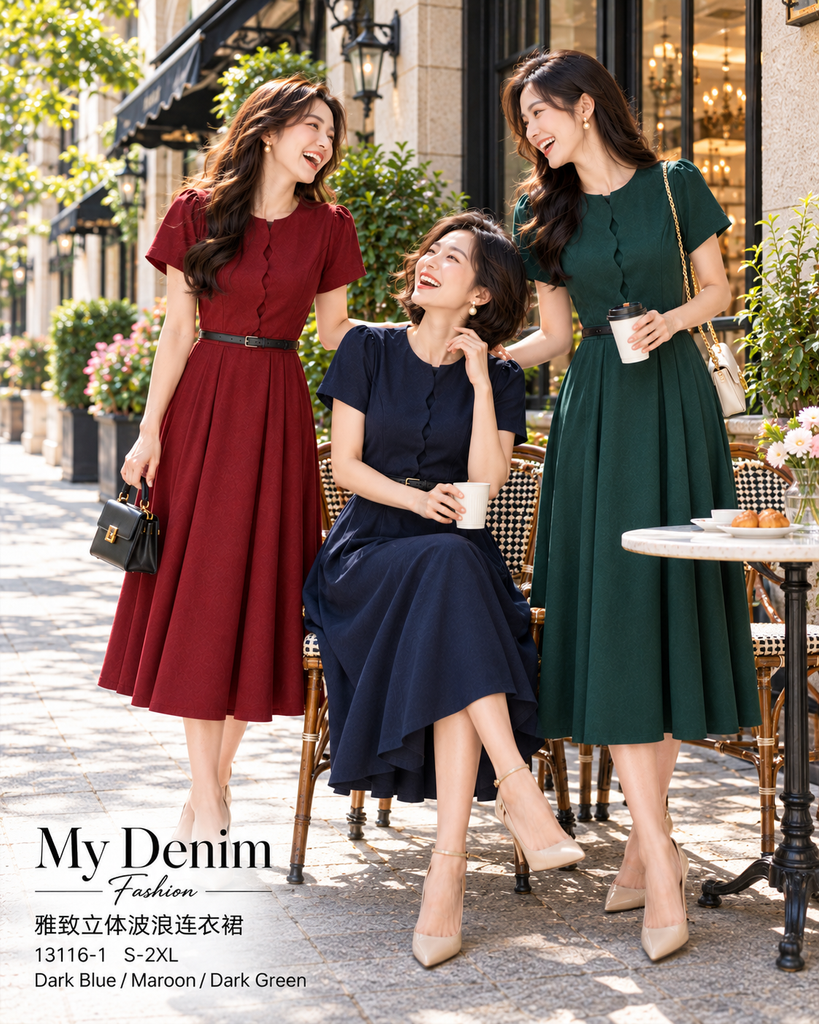 (Preorder)Premium Elegant Flounce-Detail Dress (预购)雅致立体波浪连衣裙 (ME)13116-1