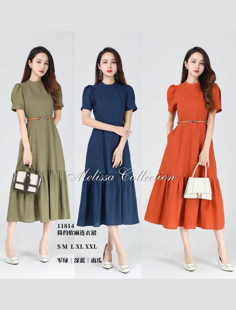 【现货】Premium OL Dress 简约软麻OL连身裙 (ME+11) 11814-2