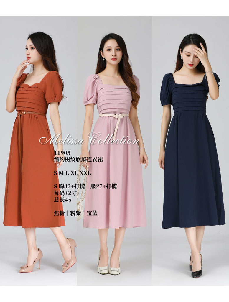 Premium OL Dress 简约树纹软麻连身裙 (ME.3) 11905