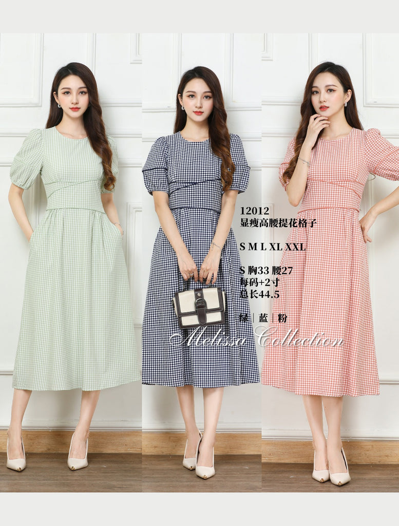 Premium Lady Dress 优雅高腰提花格子连衣裙 (ME.7) 12012