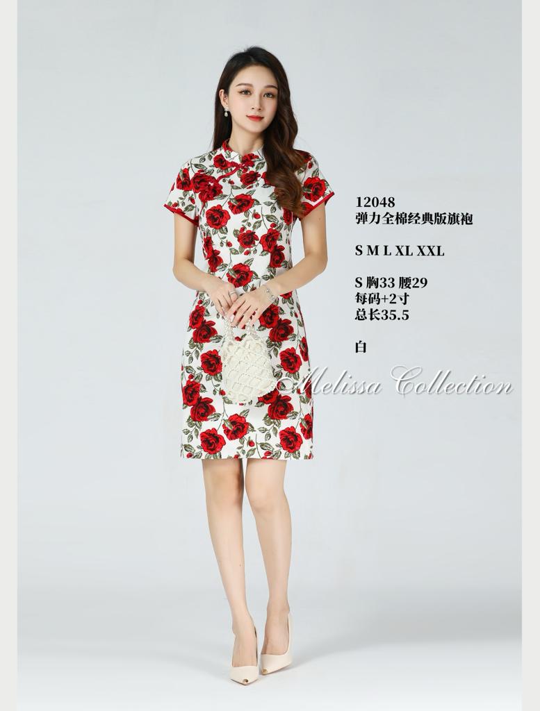 Premium Floral Cheongsam 玫瑰印花弹力旗袍 (ME.4) 12048