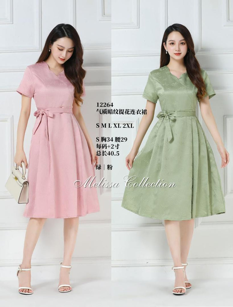 (Promo Price) Premium Satin Floral Jacquard OL Dress 高品气质暗纹提花OL连衣裙 (ME) 12264