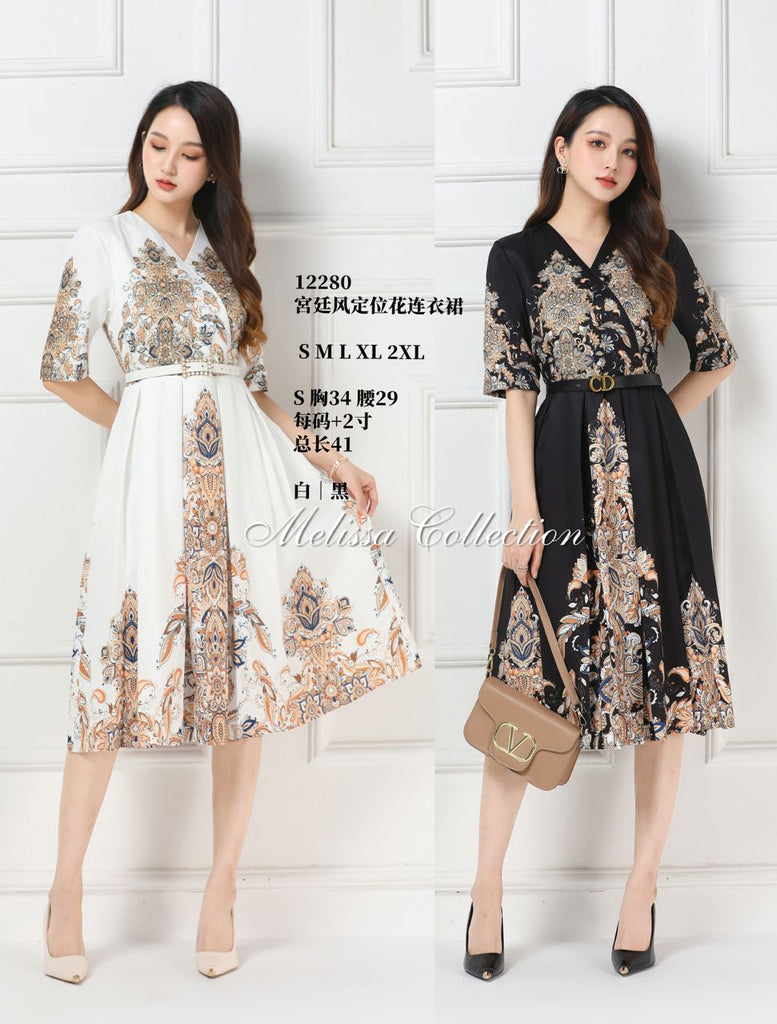 Premium Floral Print Dress 宫廷风定位印花连衣裙  (ME) 12280-1