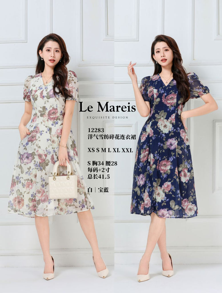 Premium Floral Print Dress 洋气雪纺碎花连身裙  (LMME.6) 12283