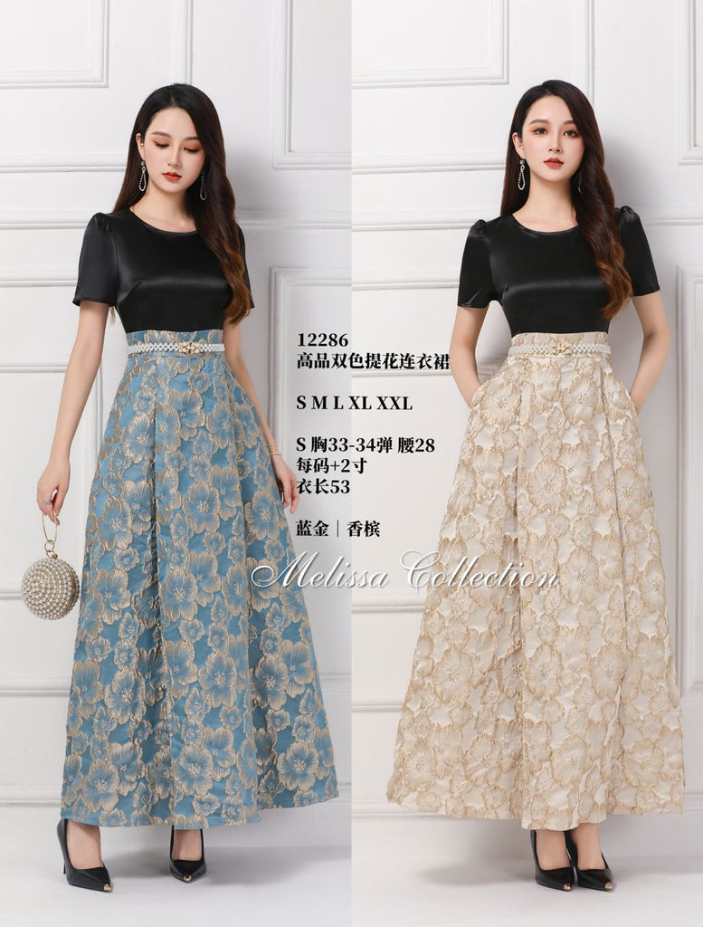 Premium Embroidery Floral Dinner Dress 高品双色提花晚宴裙 (ME.5) 12286