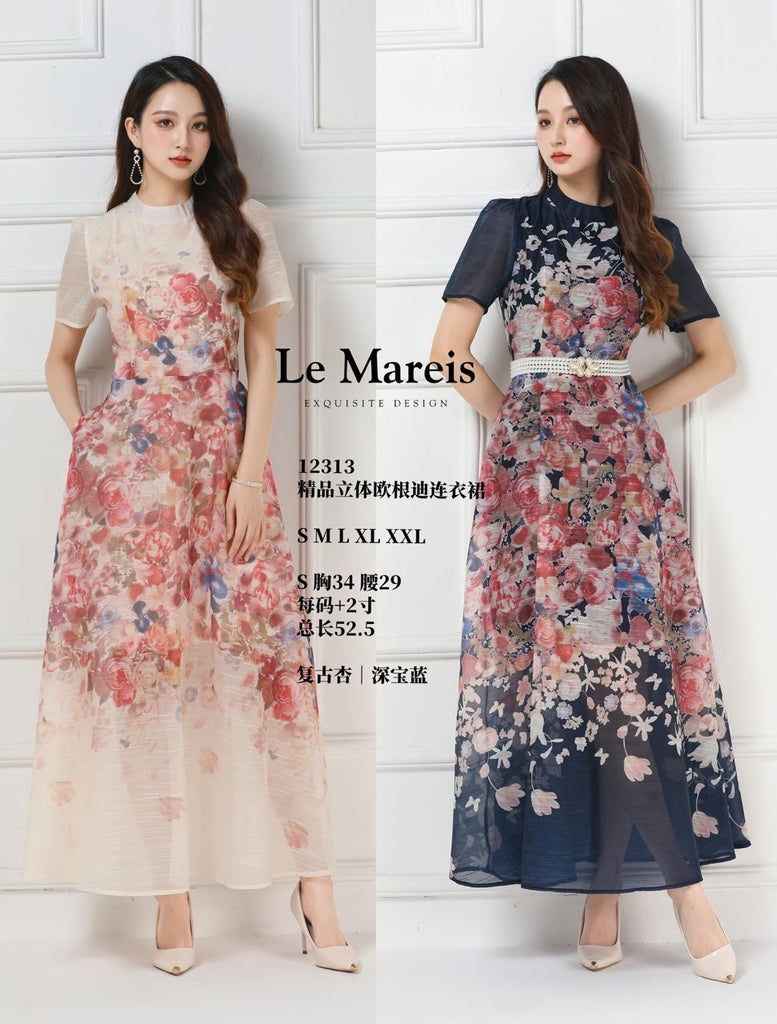 Premium Floral Print Dinner Dress 精品立体欧根纱连身裙  (LMME) 12313-1