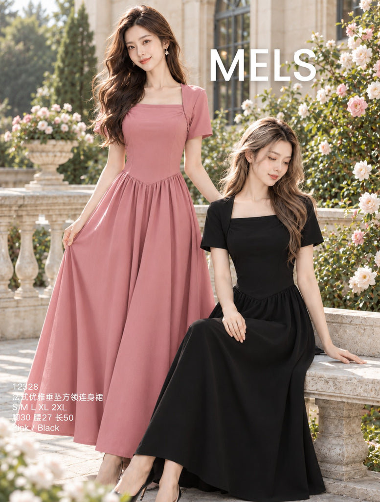 Premium French Elegant Draped Square-Neck Dress 法式优雅垂坠方领连衣裙 (ME.5)12328