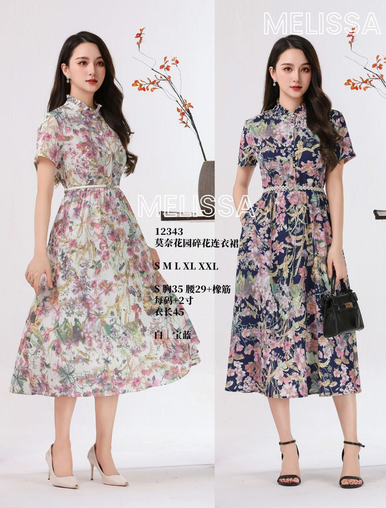 Premium Cotton Floral Print Dinner Dress 高品莫奈花园碎花连衣裙 (ME.5) 12343