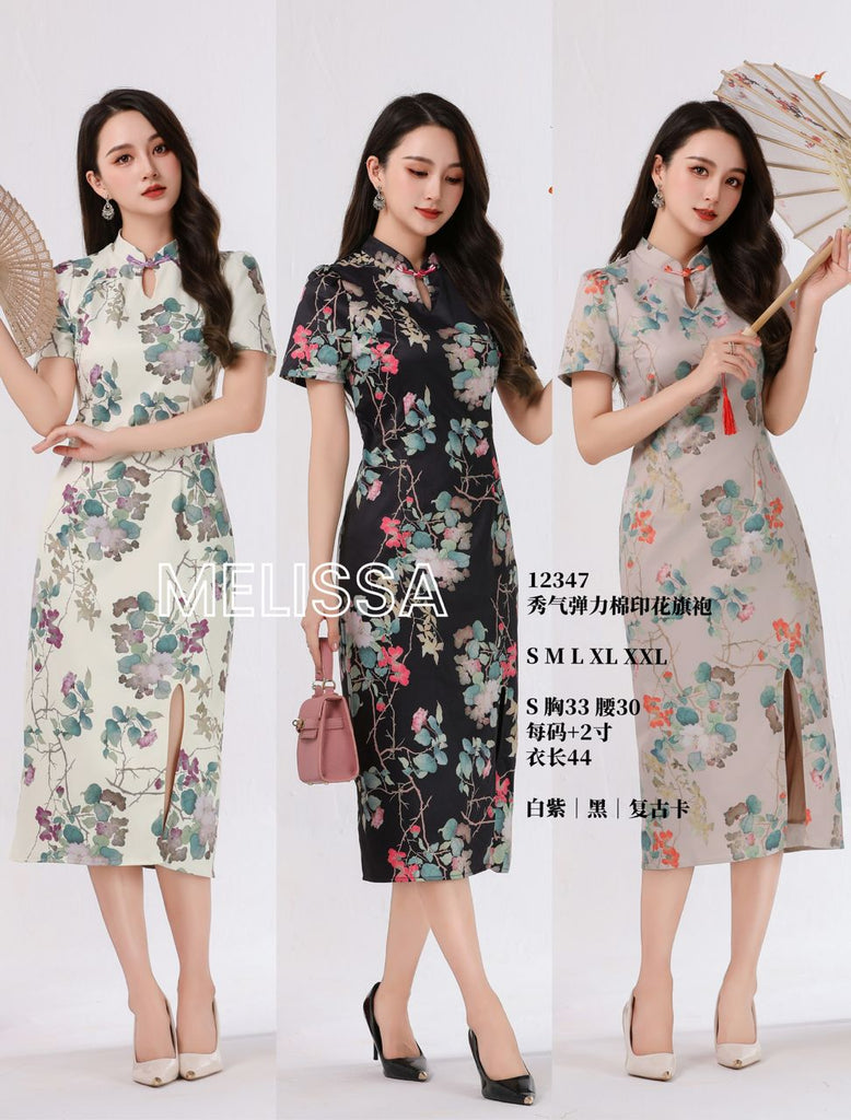 Premium Nylon Floral Cheongsam 高品秀气弹力棉印花旗袍 (ME.12) 12347