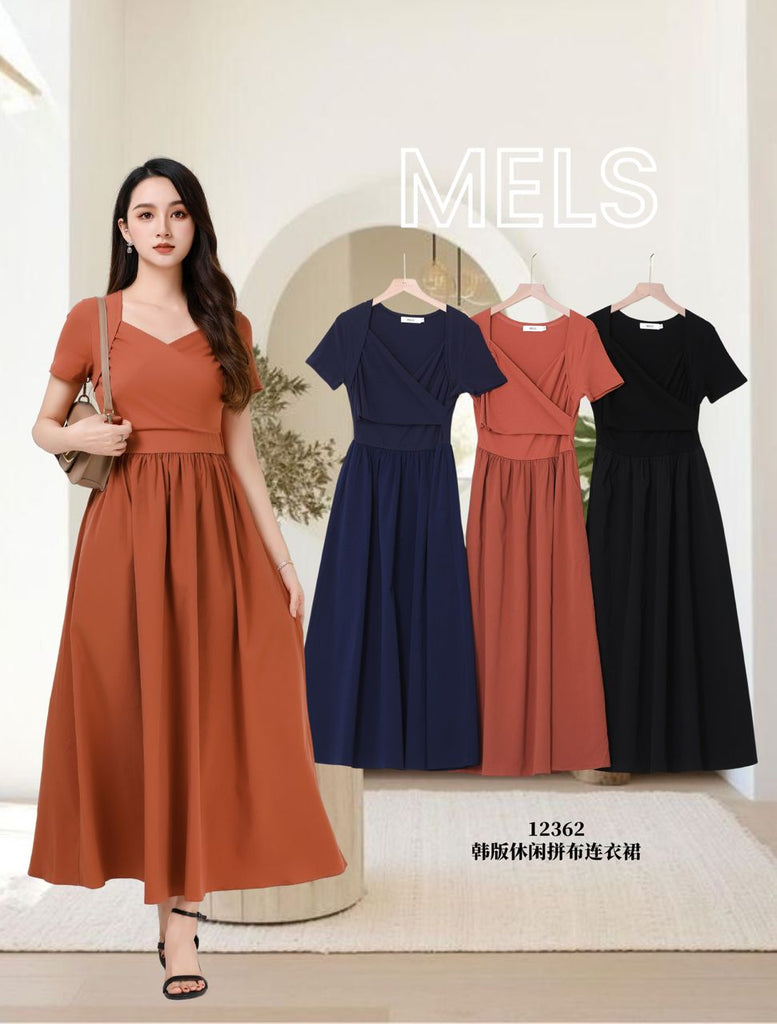 Premium Korean Diamond Casual Dress 韩版休闲钻领拼布连衣裙 (ME.7) 12362