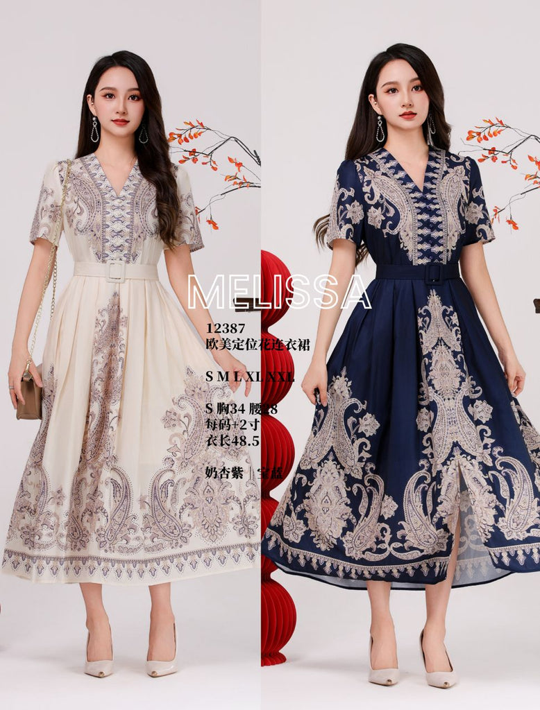 (Preorder)Premium Western Style Batik OL Dress 高品欧美定位花连衣裙 (ME) 12387-1