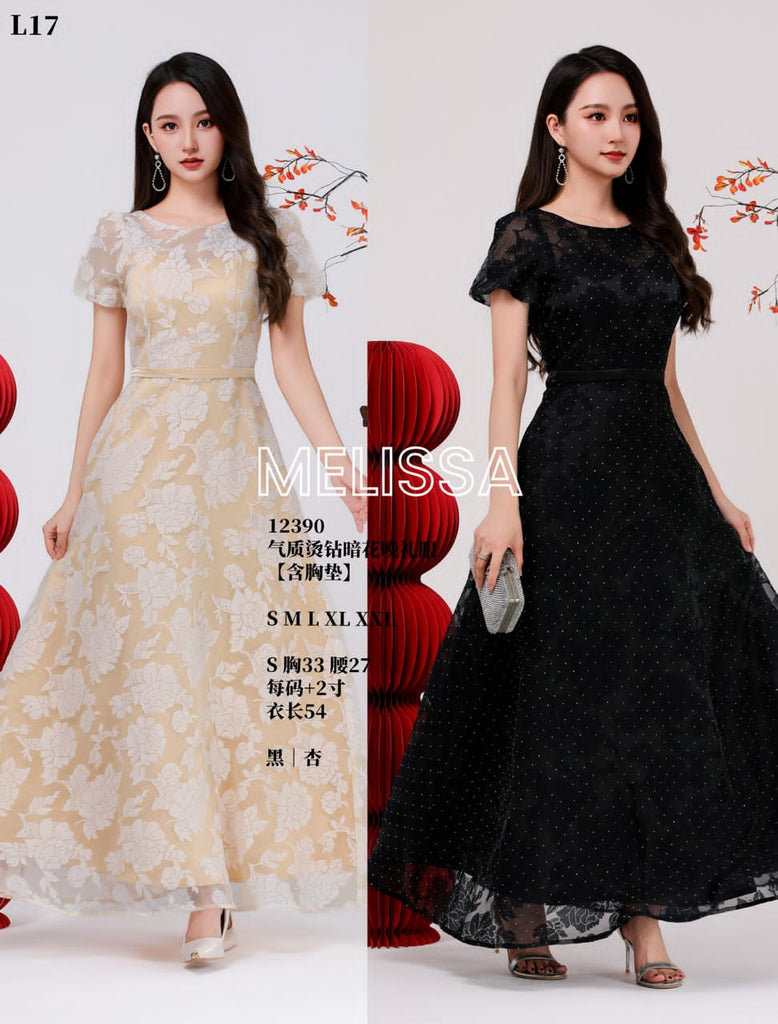 Premium Chiffon Jacquard Diamond Dinner Dress 高品气质烫钻暗花晚礼服 (ME.4) 12390