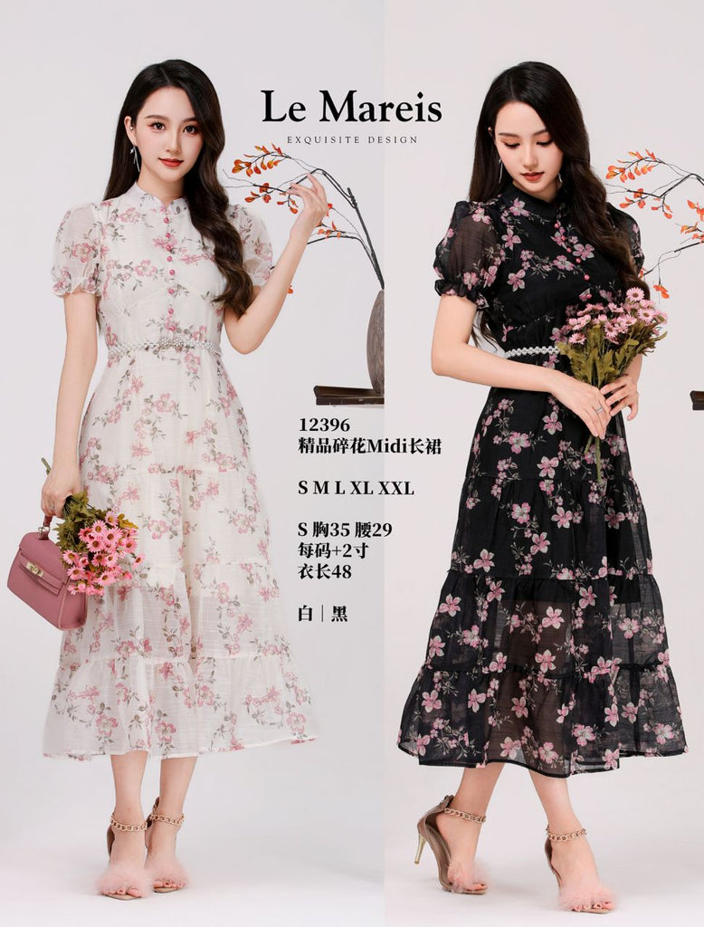 Premium Organza Floral Midi Dress 精品欧根纱碎花Midi长裙 (LMME.8) 12396