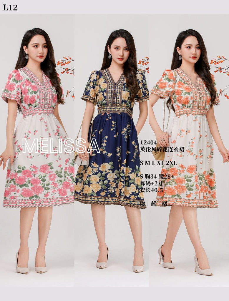 Premium V Neck Floral Print OL Dress 高品英伦风V领碎花OL连衣裙 (ME.4) 12404