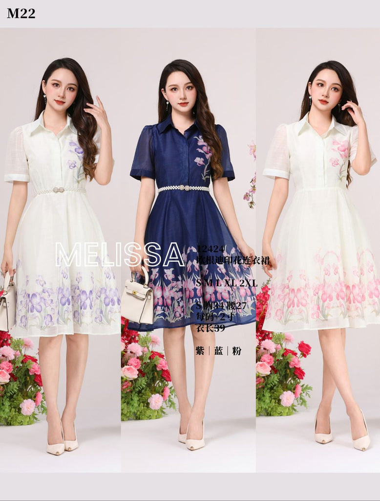 Premium Organza Floral Print OL Dress 高品欧根纱印花连衣裙 (ME.6) 12424