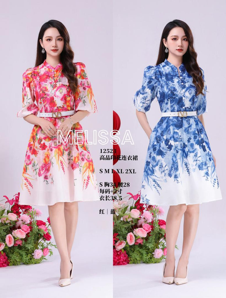 Premium Mid Length Sleeve Floral OL Dress 精品高领印花中长袖OL连衣裙 (ME.6) 12523