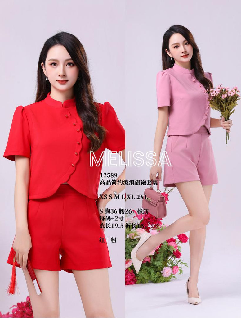 Premium Polyester Short Pants Cheongsam Set 高品简约波浪旗袍短裤套装 (ME.) 12589