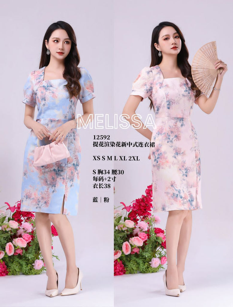 Premium Floral Jacquard Cheongsam 高品提花渲染花新中式旗袍连衣裙 (ME.6) 12592