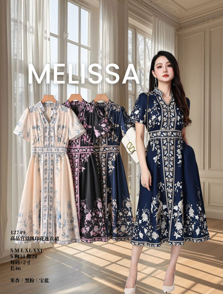 Premium Vintage Style OL Midi Dress 高品质宫廷风印花连身裙 (ME.14) 12749-1