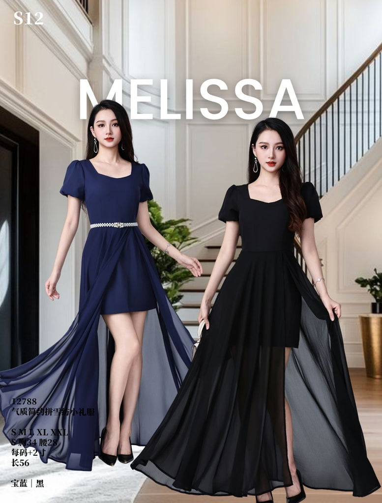 (Preorder)Premium Dinner Dress with Chiffon Overlay & High Slit (预购)气质拼雪纺开衩小礼服 (ME) 12788