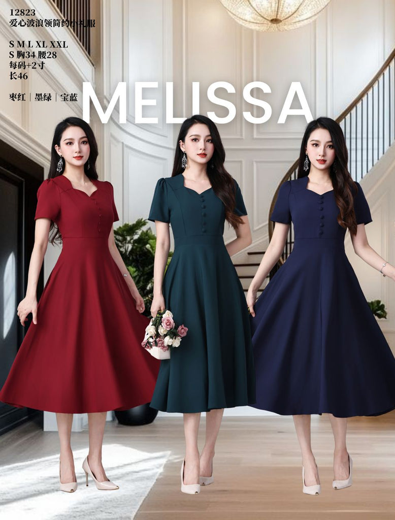 Premium Heart-shaped OL/Dinner Dress 爱心波浪领简约连身裙(ME) 12823-1