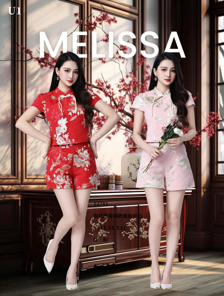Premium Jacquard Cheongsam Short Set 提花绣仙鹤旗袍套装 (ME.9) 12855