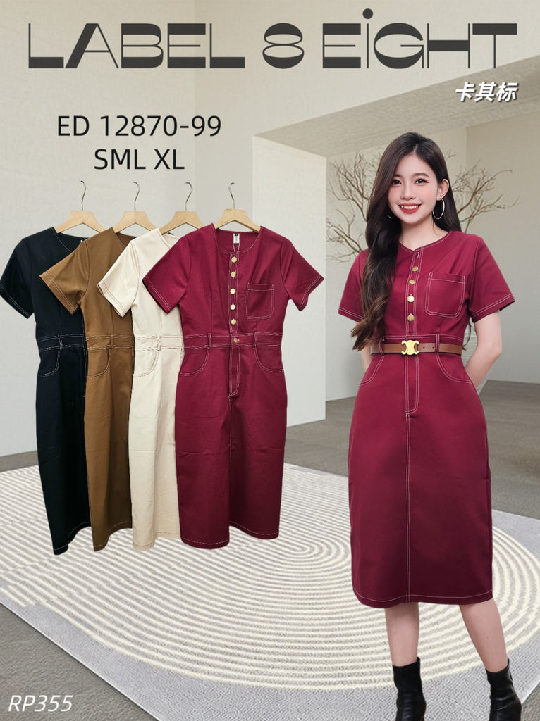 *Premium Round Neck OL Dress 高品锦棉圆领短袖OL连衣裙 (LA) ED12870