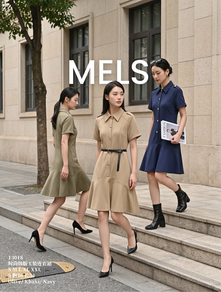 Premium Korean Long V-Neck Dress 时尚韩版工装连身裙 (ME.8) 13018
