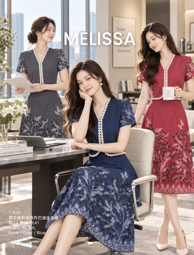 Premium Floral Faux Two-Piece Batik Dress 繁花雅韵假两件巴迪连身裙 (ME)13047