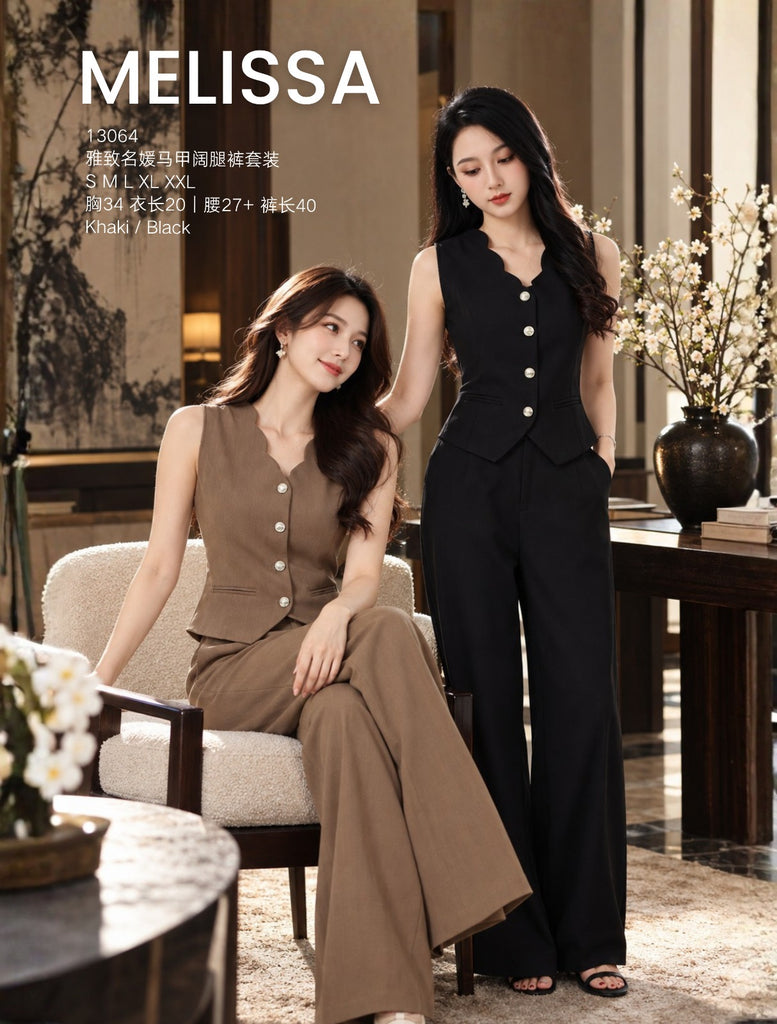 Premium Vest & Wide-Leg Pants Set 雅致名媛马甲阔腿裤套装 (ME.6)13064