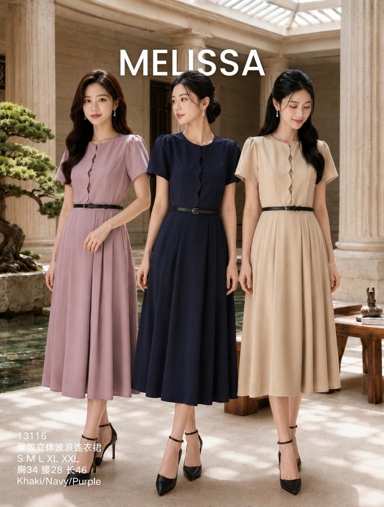 Premium Elegant Flounce-Detail Dress 雅致立体波浪连衣裙 (ME.9)13116