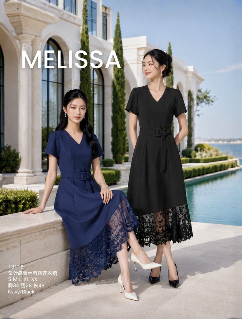 Premium Asymmetrical Hem Lace Dress 设计感蕾丝斜摆连衣裙 (ME.5)13118