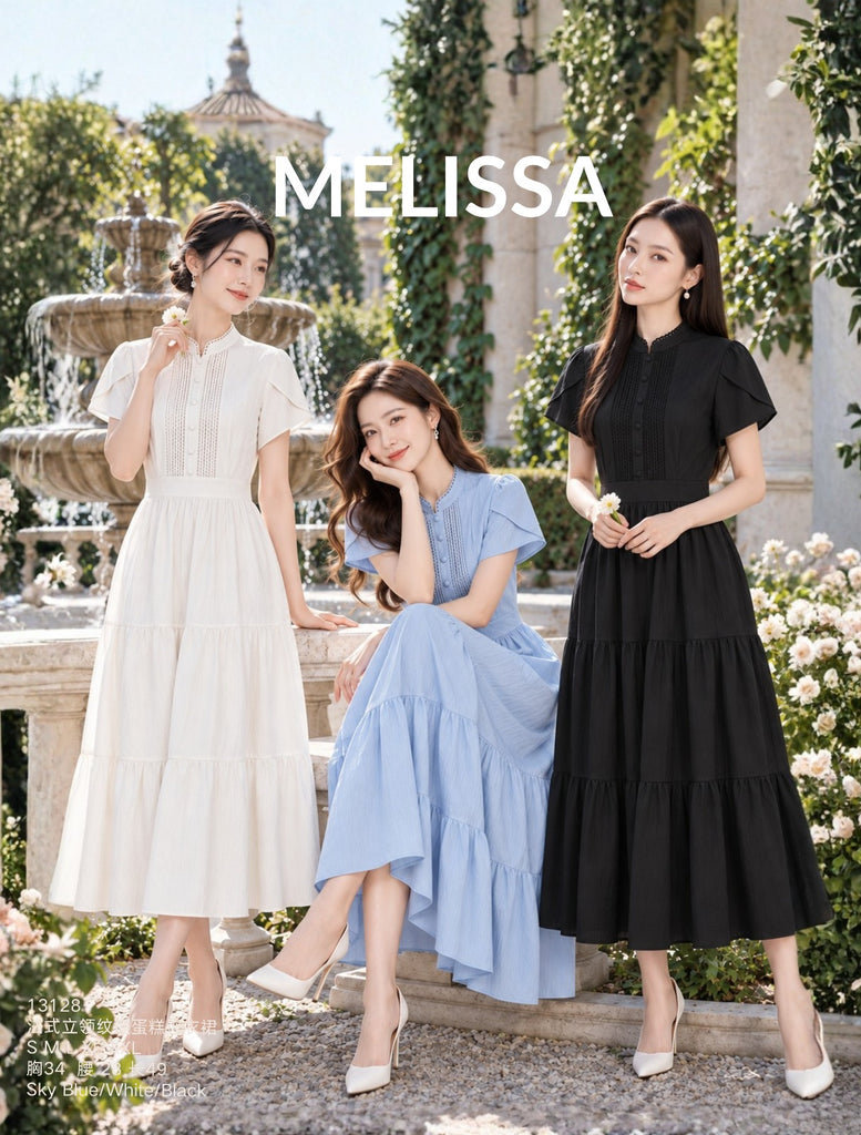 Premium French Style Textured Tiered Midi Dress 法式立领纹理蛋糕连衣裙 (ME.10)13128