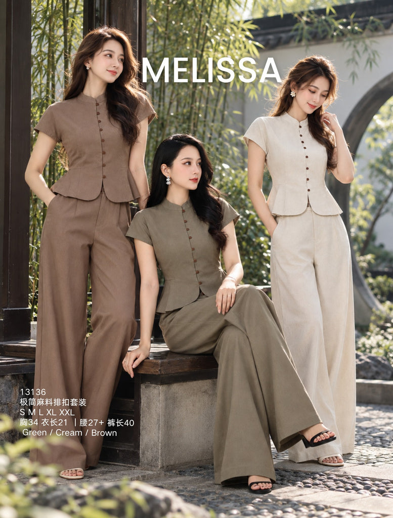 Premium Minimalist Linen Two-Piece Set 极简麻料排扣套装 (ME.8)13136