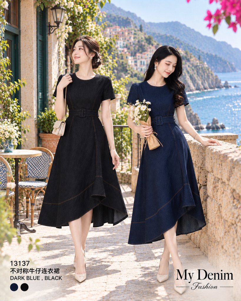 Premium Asymmetric Denim Maxi Dress 不对称牛仔连衣裙 (ME.7)13137