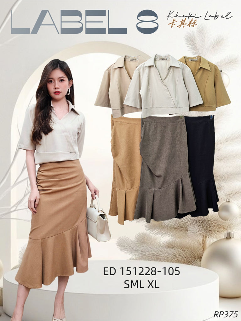 *Premium Collared V Neck Skirts Set Wear 高品涤纶翻V领短袖中长裙套装 (LA) ESSP151228/ED151228