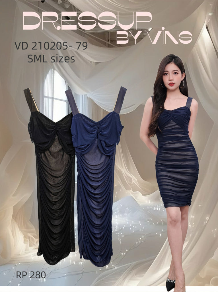 Premium Sleeveless Strap Dinner Dress 高品网纱无袖吊带V领晚宴连衣裙 (DR.2) VD210205