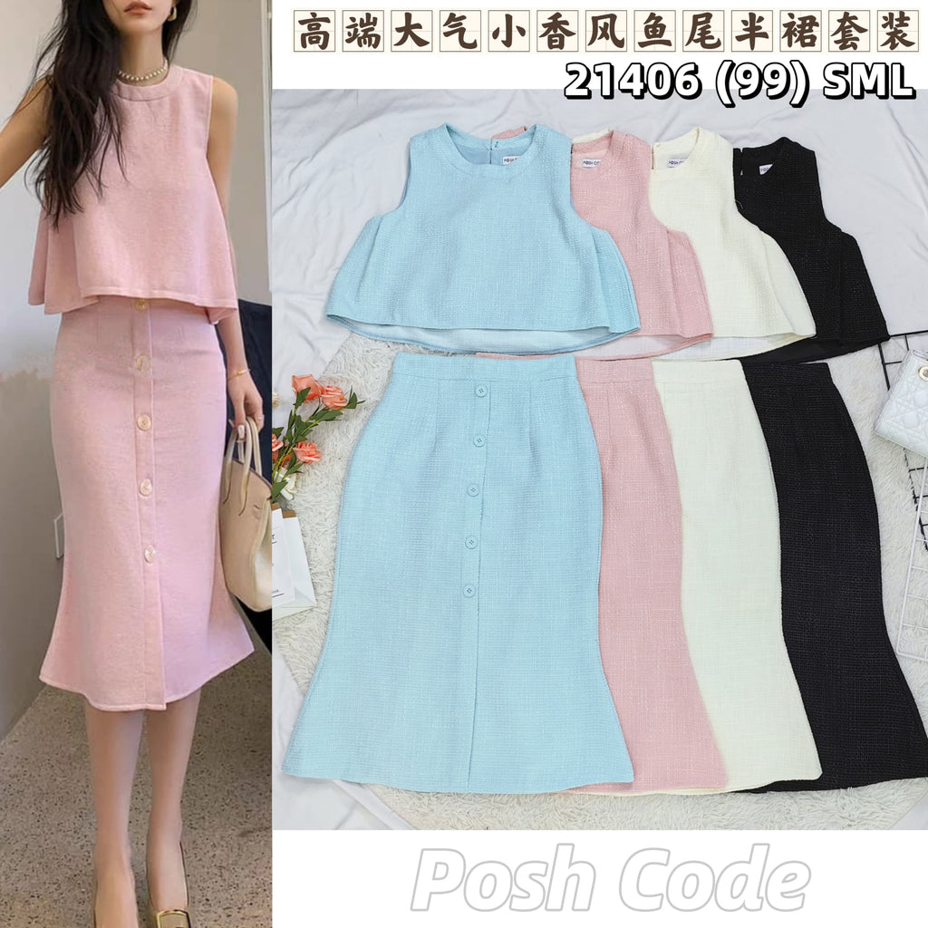 Premium Tweed Midi Skirts Set Wear 高品小香风鱼尾半裙套装 (PC.3) 21406/38616