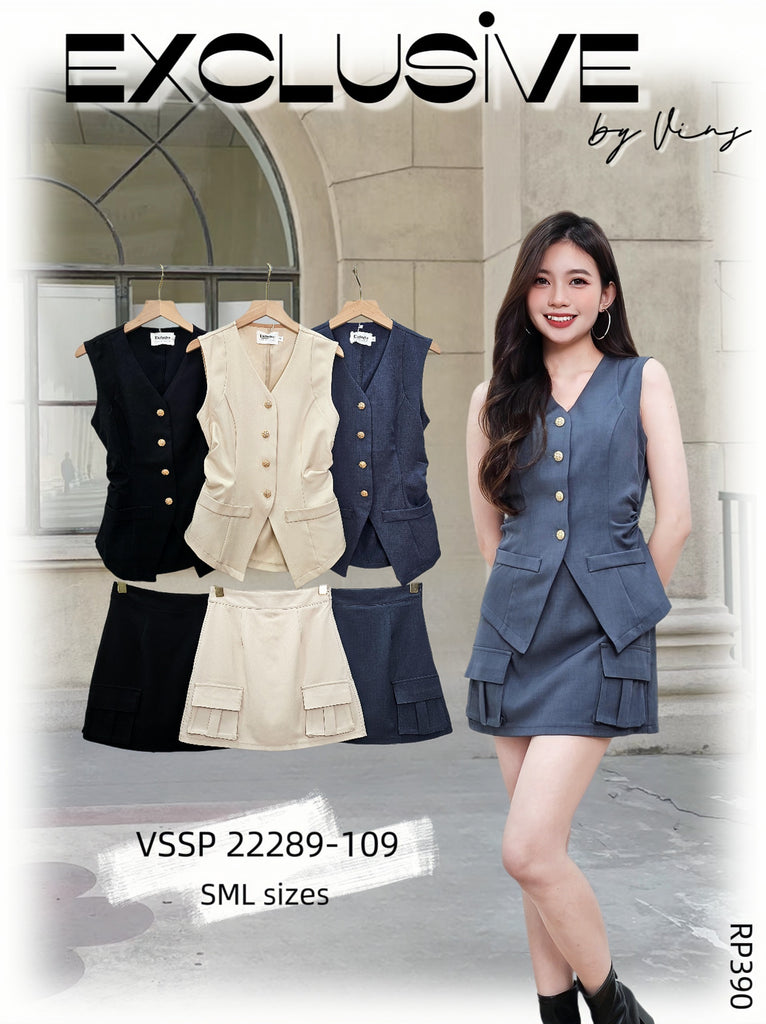 Premium Vest Skorts Casual Set Wear 高品涤纶无袖马甲裤裙休闲套装 (DR.4) VSSP22289