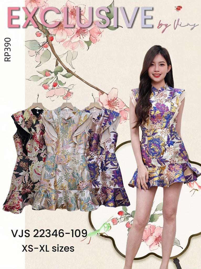 Premium Sleeveless Jacquard Cheongsam 高品缎面提花无袖旗袍连衣裙 (DR.4) VJS22346