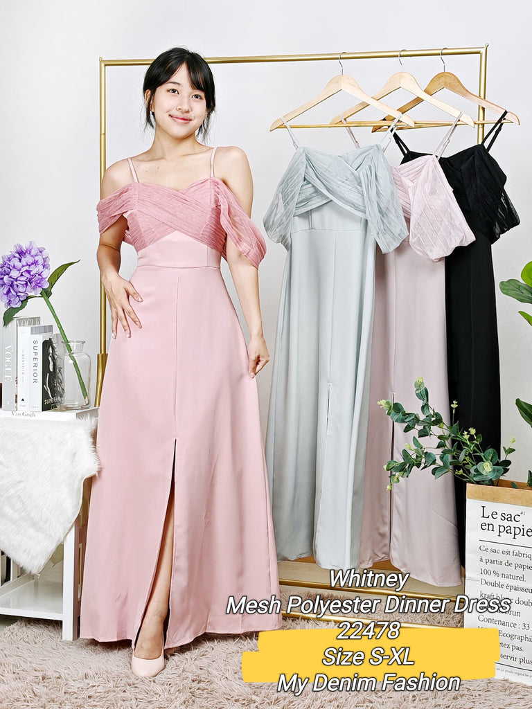 Premium Mesh Polyester Dinner Dress 高品涤纶网纱落肩袖晚宴裙 (WH.) 22478