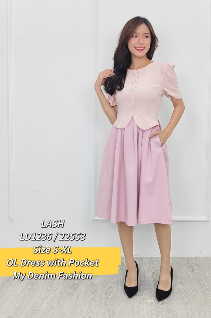 Premium OL Dress 柔美拼色OL连身A裙 (LH.4) LD1236/22553
