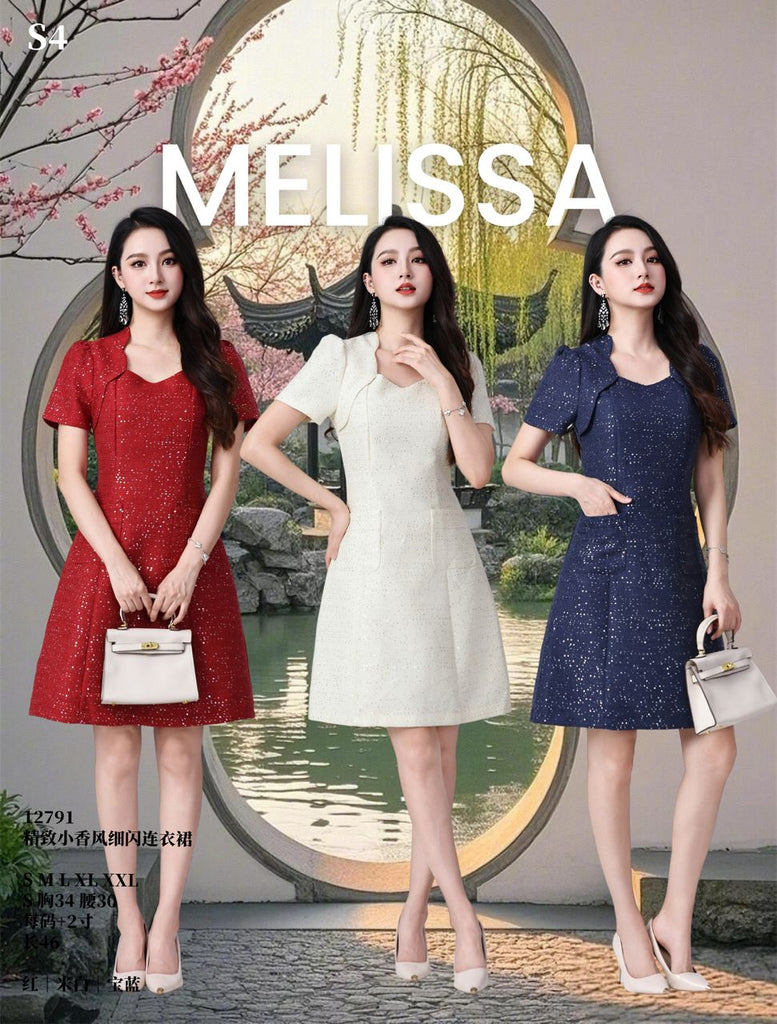 (Preorder)Premium Tweed Shimmer OL/Dinner Dress (预购)小香风细闪连衣裙 (ME.8) 12791-1
