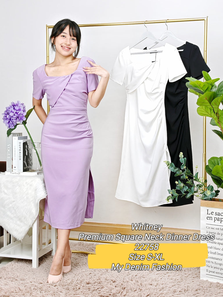 Premium Square Neck Dinner Dress 高品涤纶方领短袖连身裙 (WH.4) 22758