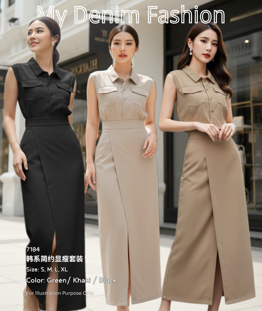 (Preorder)  Premium Sleeveless Top Set Wear (预购)韩系简约显瘦套装 (IV) 7184