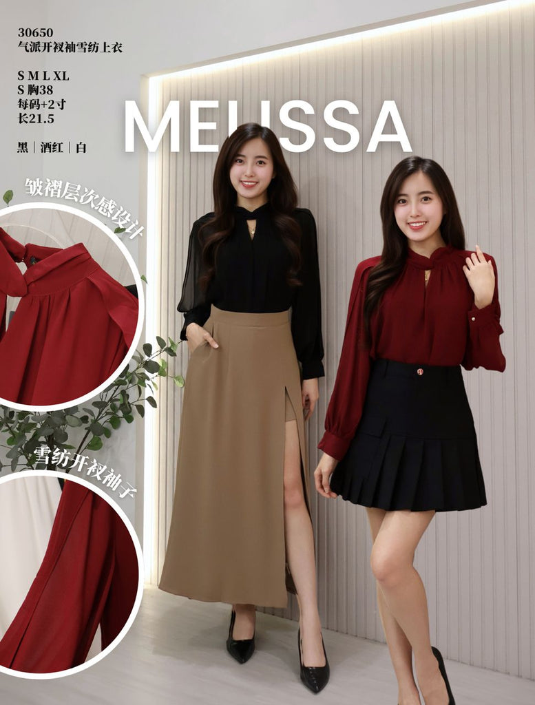 Slit Sleeve Chiffon Blouse 飘逸开衩袖子雪纺上衣(ME) 30650