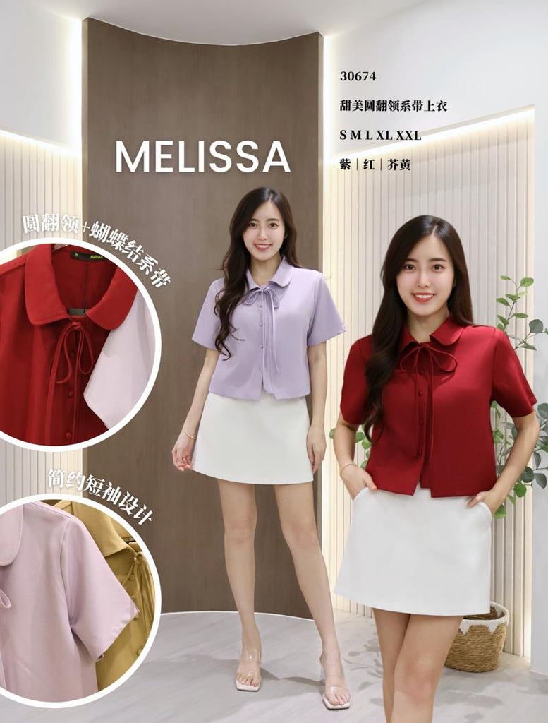 Round-Collar Tie-Up Top 甜美圆翻领系带上衣 (ME.6) 30674