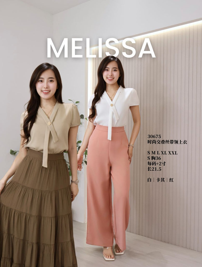 Premium Stylish Minimalist Top 高品质交叠丝带领上衣 (ME.5) 30675
