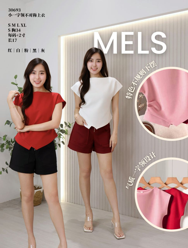 Premium Asymmetrical Cotton Top 一字领不对称百搭上衣((SS@ME) 30693
